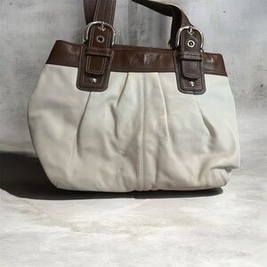 Coach Cream and Brown Leather Shoulder Bag with matching wallet
